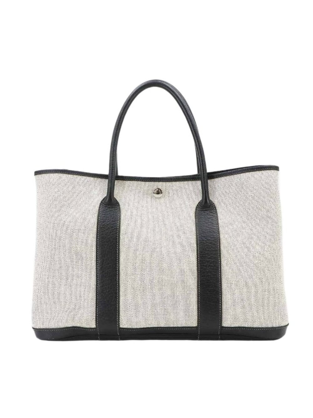 Hermes Garden Party 36 PM Tote Bag Toile H Leather Black Gray